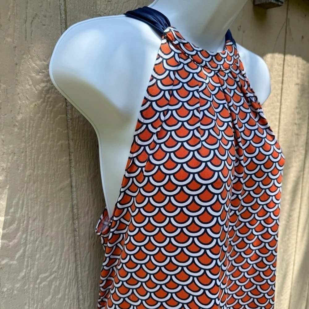 Mud Pie Women's Orange Blue White Sleeveless Tie Back Stretchy Mini Dress S - Picture 3 of 7